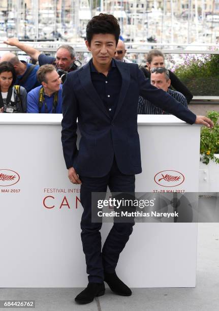 Takuya Kimura attends the "Blade Of The Immortal " photocall during the 70th annual Cannes Film Festival at Palais des Festivals on May 18, 2017 in...