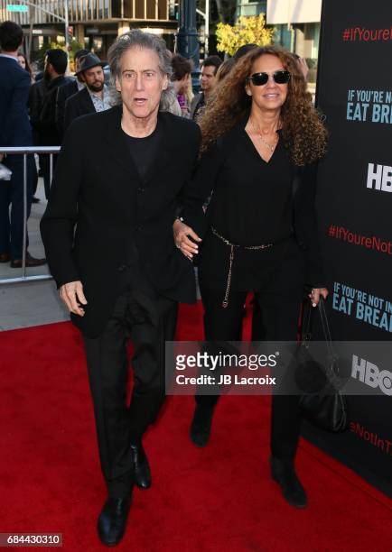 Richard Lewis and Joyce Lapinsky attend the premiere of HBO's 'If You're Not In The Obit, Eat Breakfast' on May 17, 2017 in Beverly Hills, California.