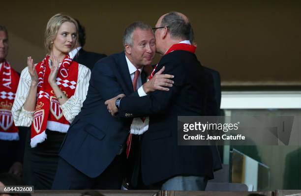 Vice President of AS Monaco Vadim Vasilyev and Prince Albert II of Monaco attend the French Ligue 1 match between AS Monaco and AS Saint-Etienne at...