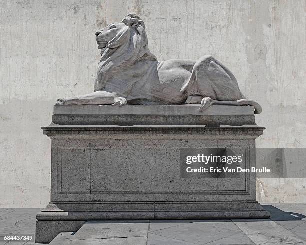 sculpted lion on pedistal - eric van den brulle stock pictures, royalty-free photos & images