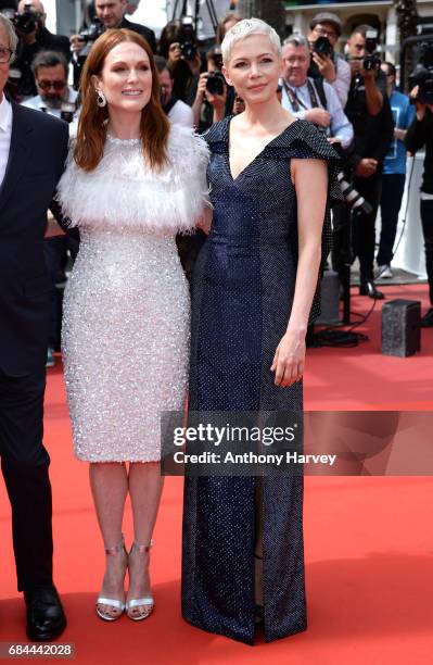 Michelle Williams and Julianne Moore attend the "Wonderstruck " screening during the 70th annual Cannes Film Festival at Palais des Festivals on May...