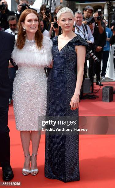 Michelle Williams and Julianne Moore attend the "Wonderstruck " screening during the 70th annual Cannes Film Festival at Palais des Festivals on May...