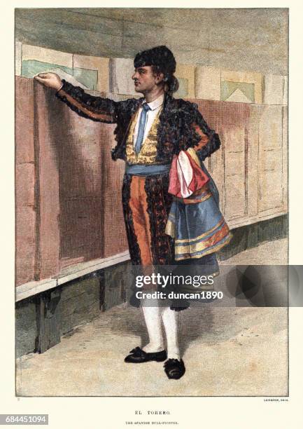 el torero, the spanish bullfighter, 19th century - bullfighting stock illustrations