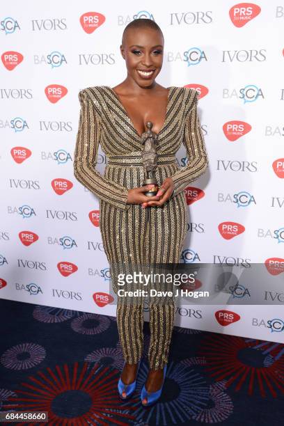 Laura Mvula poses in the winners room with the Album Award at the Ivor Novello Awards at Grosvenor House on May 18, 2017 in London, England.