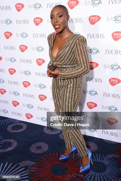 Laura Mvula poses in the winners room with the Album Award at the Ivor Novello Awards at Grosvenor House on May 18, 2017 in London, England.