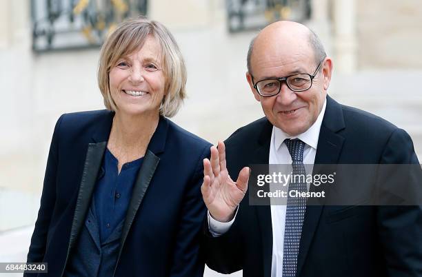 Newly appointed French Minister for European Affairs Marielle de Sarnez and French Foreign Affairs Minister Jean-Yves Le Drian arrive at the Elysee...