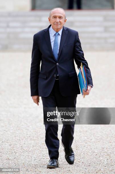 Newly appointed French Interior minister Gerard Collomb leaves the Elysee Presidential Palace after the first weekly cabinet meeting on May 18, 2017...