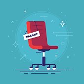 Composition with office chair and a sign vacant. Business hiring and recruiting concept. Vector illustration.