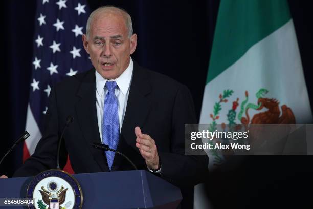 Homeland Security Secretary John Kelly participates in a media availability May 18, 2017 at the State Department in Washington, DC. The State...