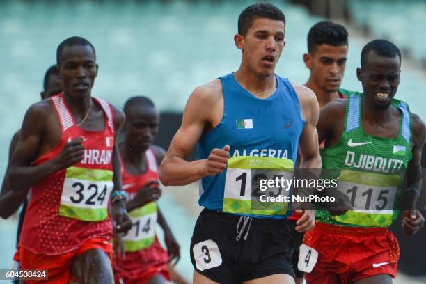 Ali Messaoudi of Algeria leads Men's 3000m Steeplechase final, during an athletic event at Baku 2017 - 4th Islamic Solidarity Games at Baku Olympic...