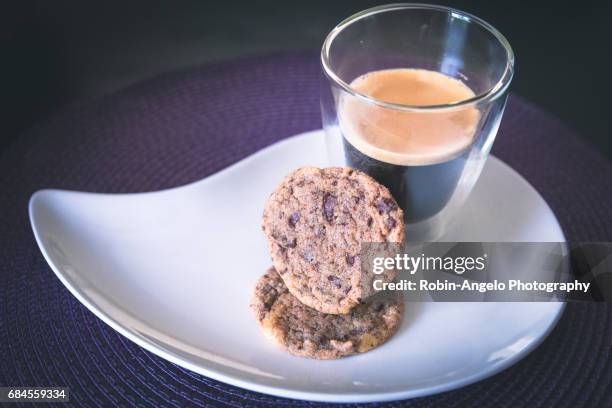 homemade chocolate cookies with a hot black coffee - robin angelo photography stock pictures, royalty-free photos & images