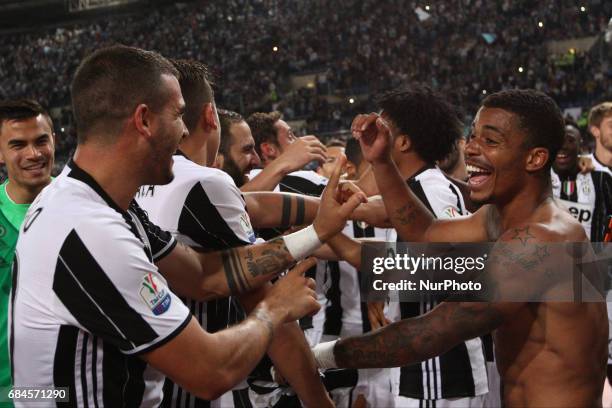 Juventus team celebrates victory after the Coppa Italia final football match JUVENTUS - LAZIO on at the Stadio Olimpico in Rome, Italy.