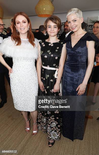 Julianne Moore, Millicent Simmonds and Michelle Williams attend the Amazon Studios official after party for "Wonderstruck" at the iconic Nikki Beach...