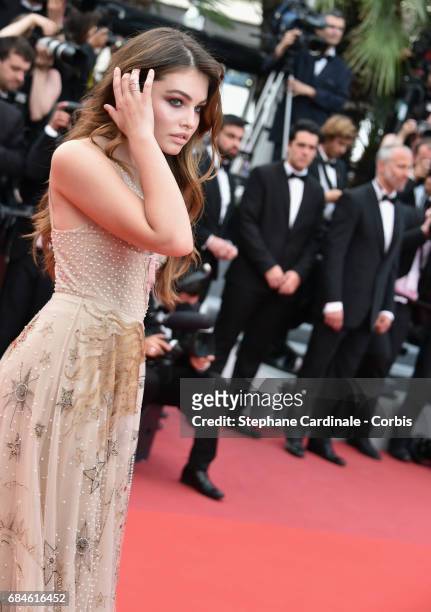 Model Thylane Blondeau attends the "Loveless " premiere during the 70th annual Cannes Film Festival at Palais des Festivals on May 18, 2017 in...
