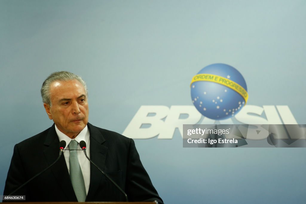 Brazilian President Temer Addresses Alleged Obstruction Of Justice Charges