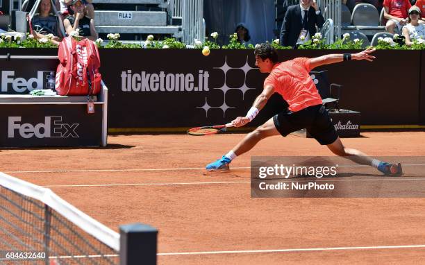Thomaz Bellucci in action during his match against David Goffin - Internazionali BNL d'Italia 2017 on May 15, 2017 in Rome, Italy.