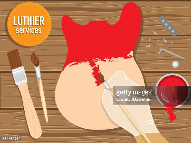 guitar making luthier craftsperson concept - guitar strings stock illustrations