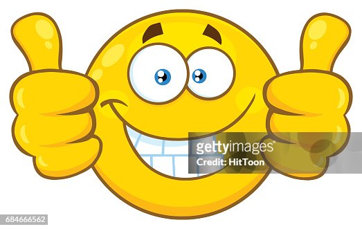 Smiling Yellow Cartoon Emoji Face Character Giving Two Thumbs Up High-Res  Vector Graphic - Getty Images