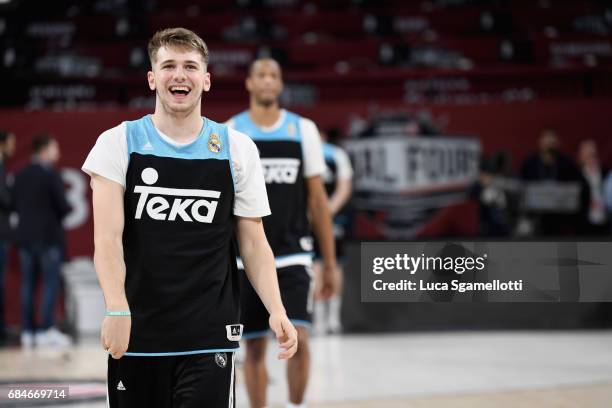 Luka Doncic, #7 of Real Madrid during the 2017 Turkish Airlines EuroLeague Final Four Real Madrid Practice at Sinan Erdem Dome on May 18, 2017 in...