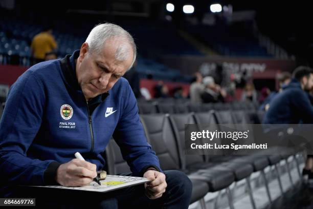 Zeljko Obradovic, Head Coach of Fenerbahce Istanbul in action during the 2017 Turkish Airlines EuroLeague Final Four Real Madrid Practice at Sinan...