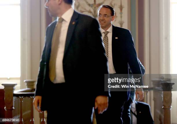 Deputy Attorney General Rod Rosenstein departs the U.S. Capitol after a closed briefing May 18, 2017 on Capitol Hill in Washington, DC. Rosenstein...