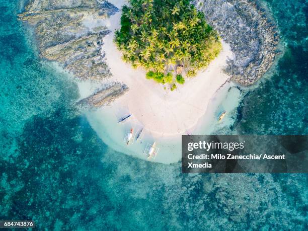 aerial view of tropical island with surrounding reef - philippines fotografías e imágenes de stock