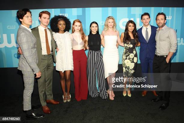 Cole Sprouse, KJ Apa, Ashleigh Murray, Madelaine Petsch, Camila Mendes, Lili Reinhart, Marisol Nichols, Casey Cott and Luke Perry attend the 2017 CW...