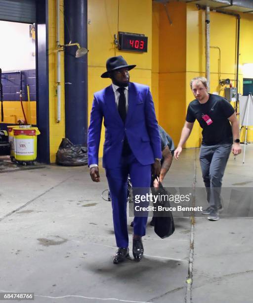 Subban of the Nashville Predators arrives for the game against the Anaheim Ducks in Game Four of the Western Conference Final during the 2017 NHL...