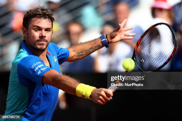 Swiss Stanislas Wawrinka during the match with to US John Isner during their tennis match at the ATP Tennis Open tournament on May 18, 2017 at the...