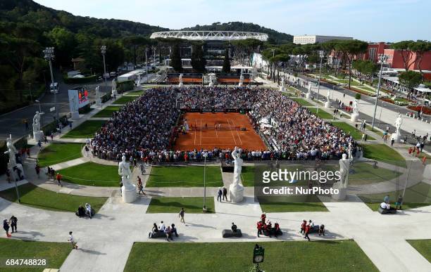 General view of the Pietrangeli Arena full of fans during the men's third round match between Del Potro v Nishikori on Day Five of the Internazionali...