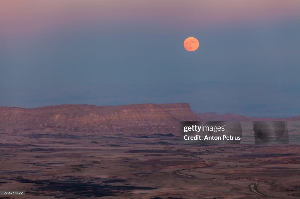 Moonrise over the Makhtesh Ramon, Israel