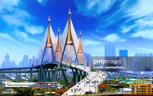 ponte de bhumibol bangkok - província de bangkok - fotografias e filmes do acervo