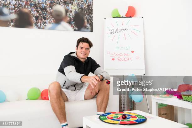 Milos Raonic of Canada plays games for social media at The Internazionali BNL d'Italia 2017 on May 18, 2017 in Rome, Italy.