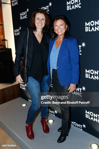 Valerie Fignon and Mayor of 8th District of Paris, Jeanne D'hauteserre attend the Montblanc : Champs-Elysees Flagship Reopening on May 18, 2017 in...