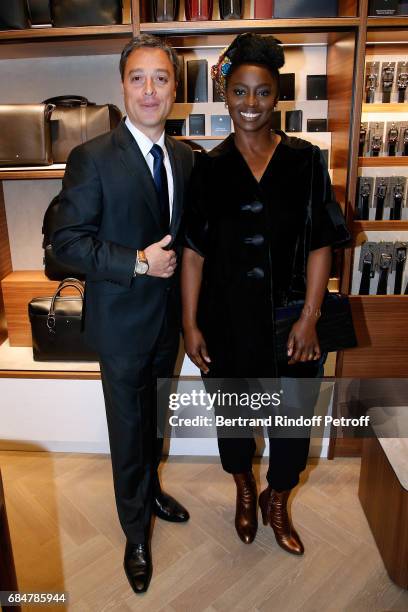 Montblanc International, Nicolas Baretzki and actress Aissa Maiga attend the Montblanc : Champs-Elysees Flagship Reopening on May 18, 2017 in Paris,...