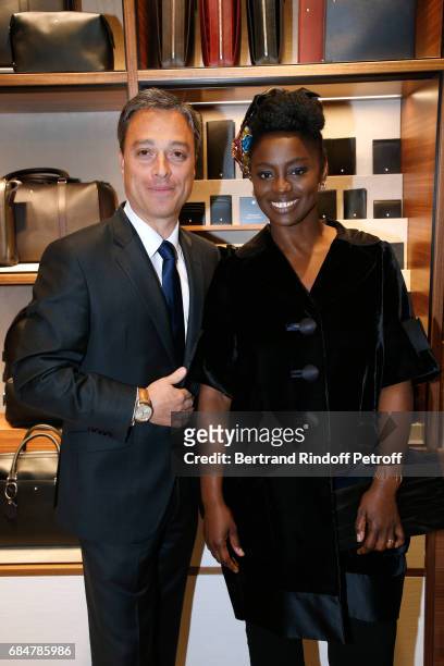 Montblanc International, Nicolas Baretzki and actress Aissa Maiga attend the Montblanc : Champs-Elysees Flagship Reopening on May 18, 2017 in Paris,...