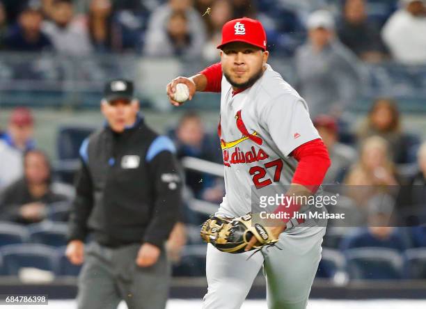 Jhonny Peralta of the St. Louis Cardinals in action against the New York Yankees at Yankee Stadium on April 14, 2017 in the Bronx borough of New York...