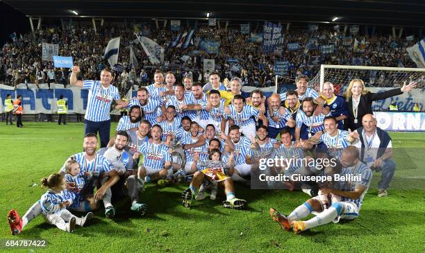 Team of SPAL celebrates promotions in series A after the Serie B match between SPAL and FC Bari at Stadio Paolo Mazza on May 18, 2017 in Ferrara,...