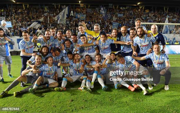 Team of SPAL celebrates promotions in series A after the Serie B match between SPAL and FC Bari at Stadio Paolo Mazza on May 18, 2017 in Ferrara,...