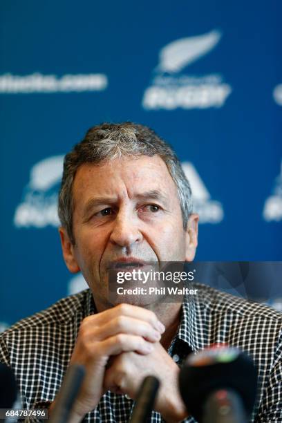 All Black assistant coach Wayne Smith announces his retirement as he speaks to the media during a New Zealand Rugby Union press conference at Novotel...