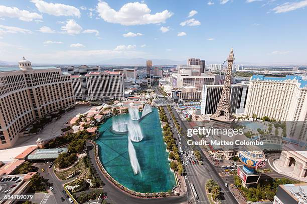 elevated view of las vegas at daytime, usa - las vegas fountain stock pictures, royalty-free photos & images