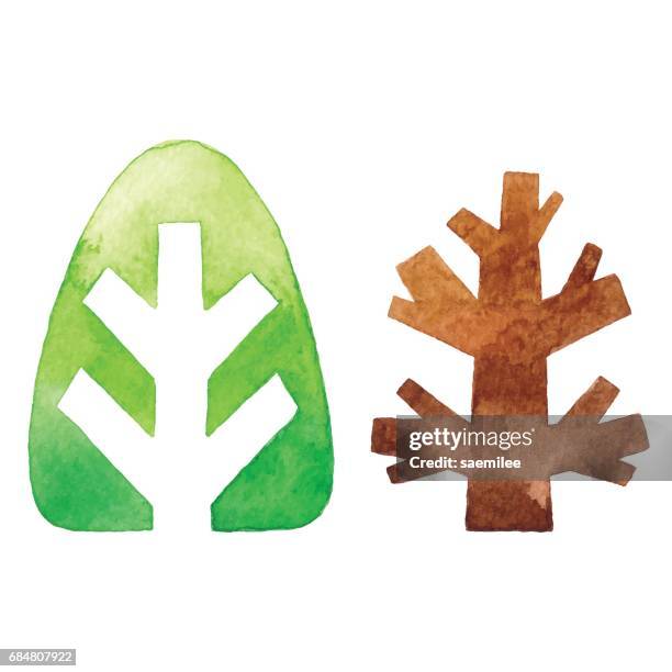 watercolor tree logo set - dead tree stock illustrations