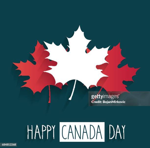 happy canada day poster on blue background with handwritten text - canadians celebrate national day of independence stock illustrations