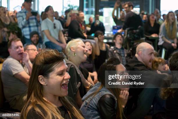 The crowd screams "Chris" during a memorial for musician Chris Cornell at the KEXP radio studio on May 18, 2017 in Seattle, Washington. Musician...