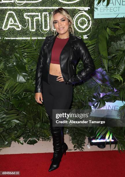 Karol G is seen at the premiere of "The Juanes Effect" at Faena Forum on May 18, 2017 in Miami Beach, Florida.