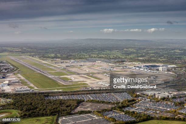 Aerial photograph of Britain's second busiest airfield, Gatwick Airport. Located to the south-west of Horley, 2 miles north of Crawley on August 28,...