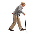 Senior walking with a cane