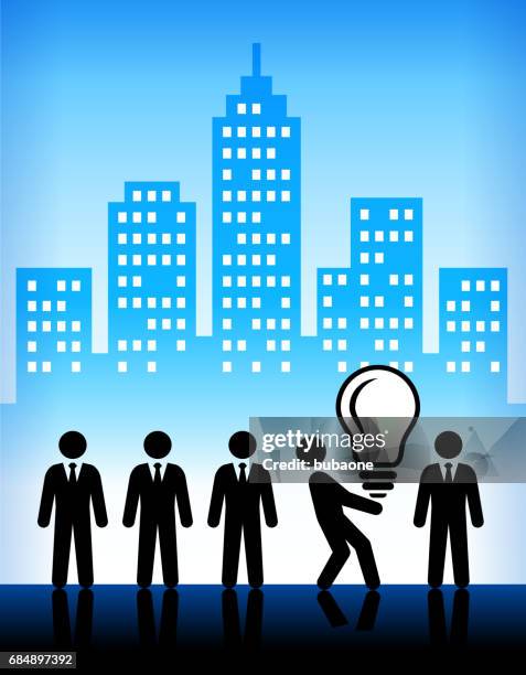 businessmen with big idea on modern city background - man clean background stock illustrations