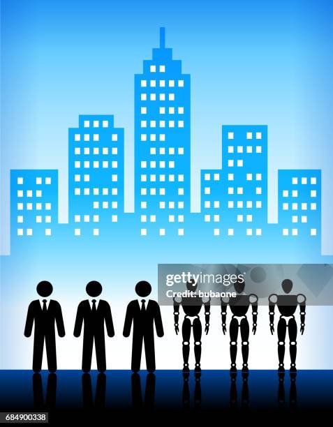 men vs robots modern city background - building window reflection stock illustrations