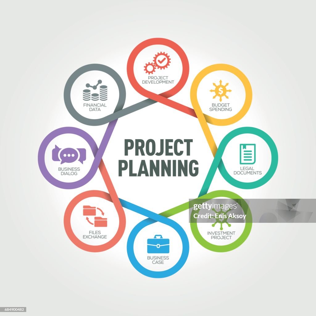 Graphical Project Steps Project Planning Infographic With 8 Steps Parts Options High-Res Vector ...